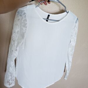 Sheer lace float sleeves open back blouse